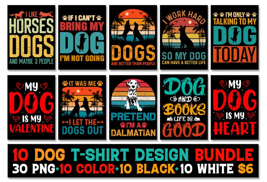 Dog T-Shirt Design Bundle,Dog Lover Trendy Pod Best T-Shirt Design ...