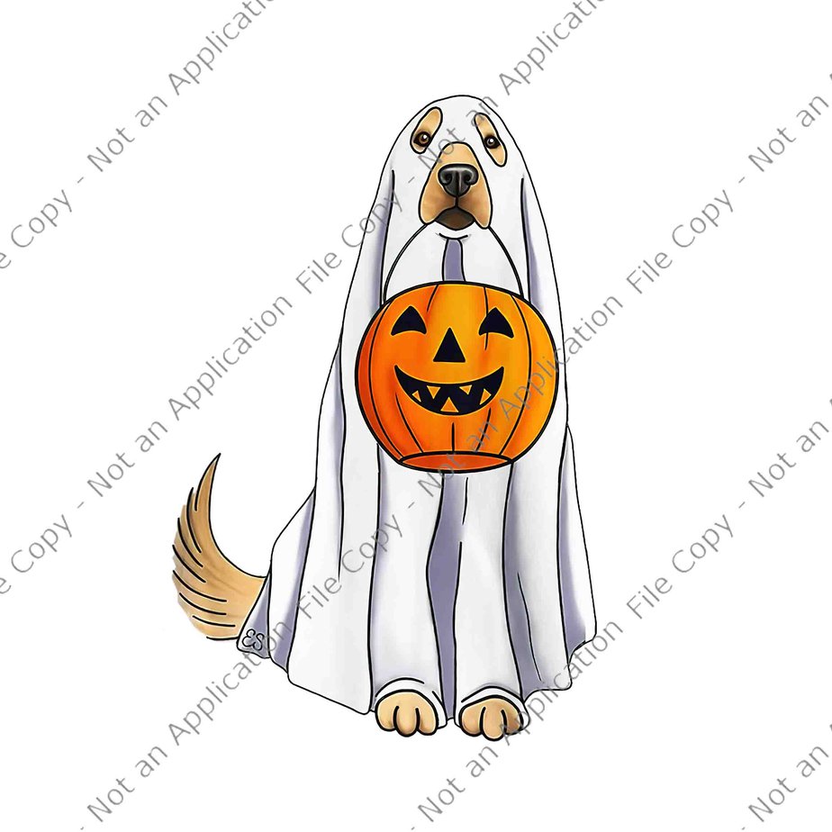 Golden Retriever Ghost Pumpkin Halloween Png, Golden Retriever Ghost