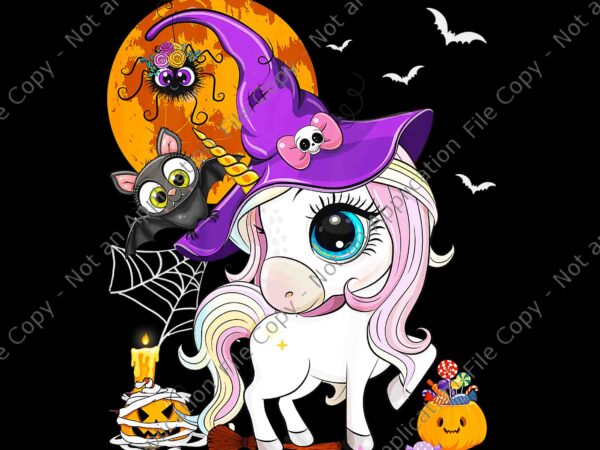 Unicorn witch hat pumpkin halloween little girls png, unicorn halloween png, unicorn witch png, t shirt vector graphic