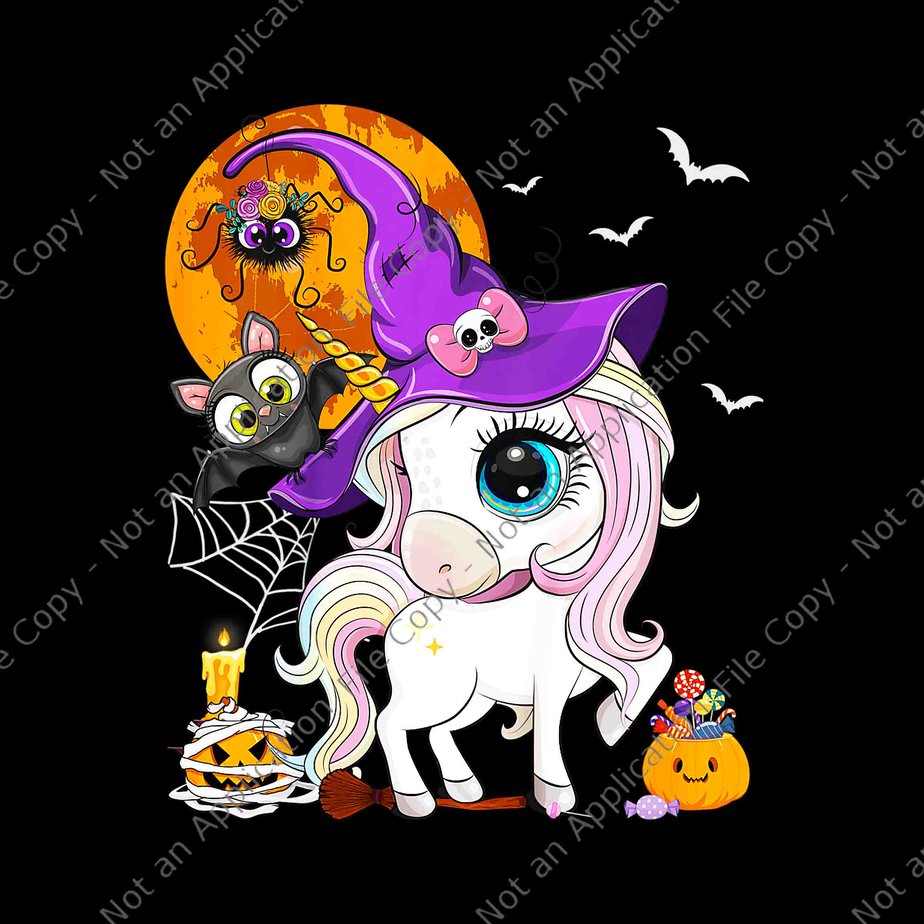 Unicorn Witch Hat Pumpkin Halloween Little Girls Png, Unicorn Halloween  Png, Unicorn Witch Png, - Buy t-shirt designs