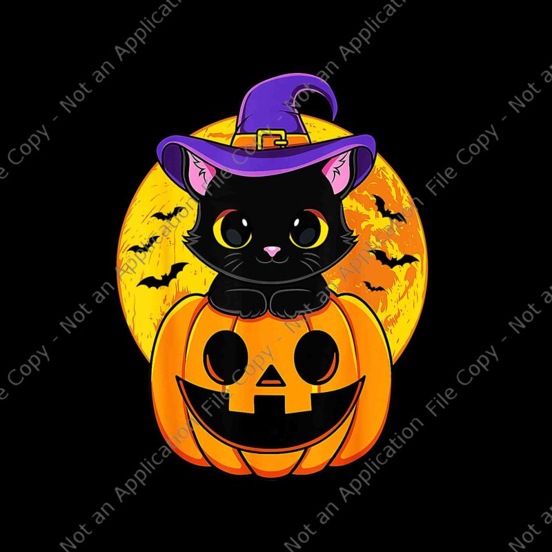 Black Cat Witch Hat Pumpkin Png, Black Cat Cute Halloween Png, Cat ...