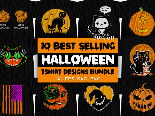 10 best selling halloween t-shirt design bundle for commercial use