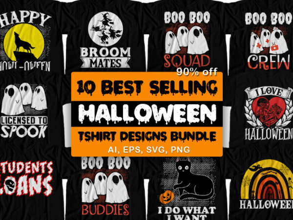 10 best selling halloween t-shirt design bundle for commercial use