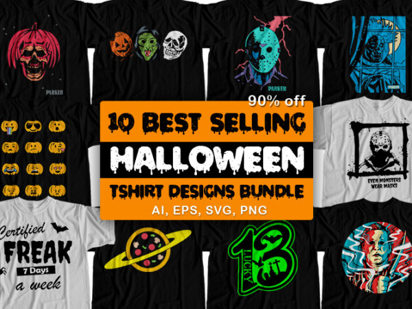 10 best selling halloween t-shirt design bundle for commercial use