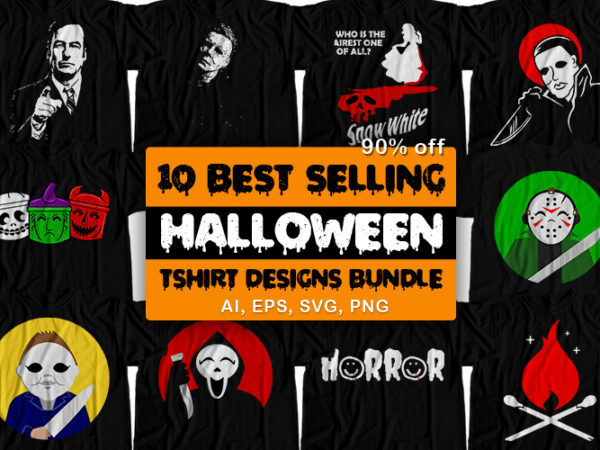 10 best selling halloween t-shirt design bundle for commercial use