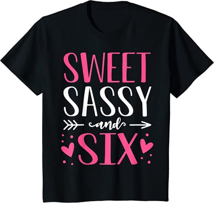Kids Hearts Sweet Sassy and Six 6 Years Old 6th Birthday Girls - Buy t ...