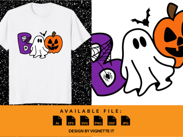 Halloween boo scary ghost boo witch pumpkin bat spider net vector shirt print template