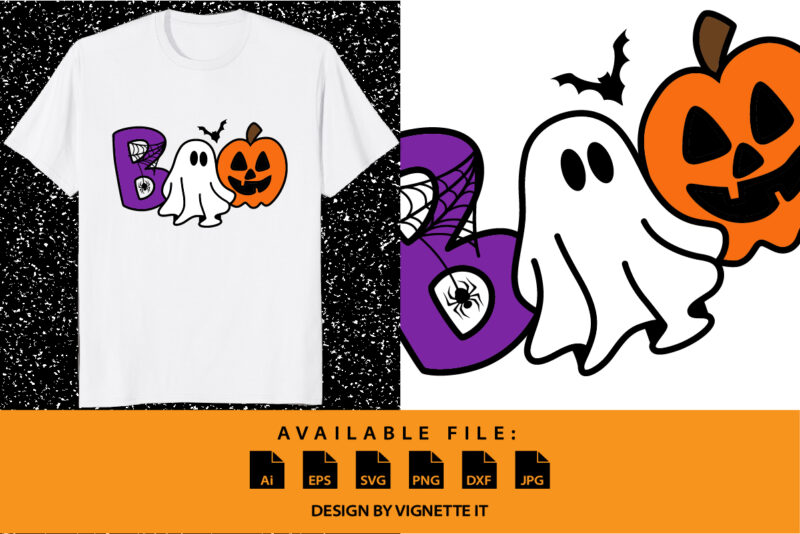 Halloween Boo Scary ghost boo witch pumpkin bat spider net vector shirt print template