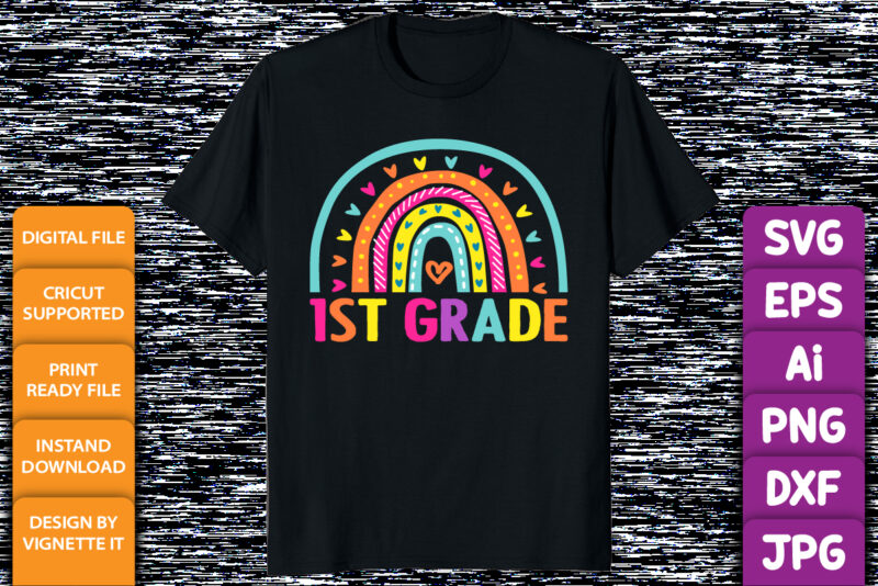 1st grade back to school first grade shirt print template, kindergarten preschool graduation grade shirt design