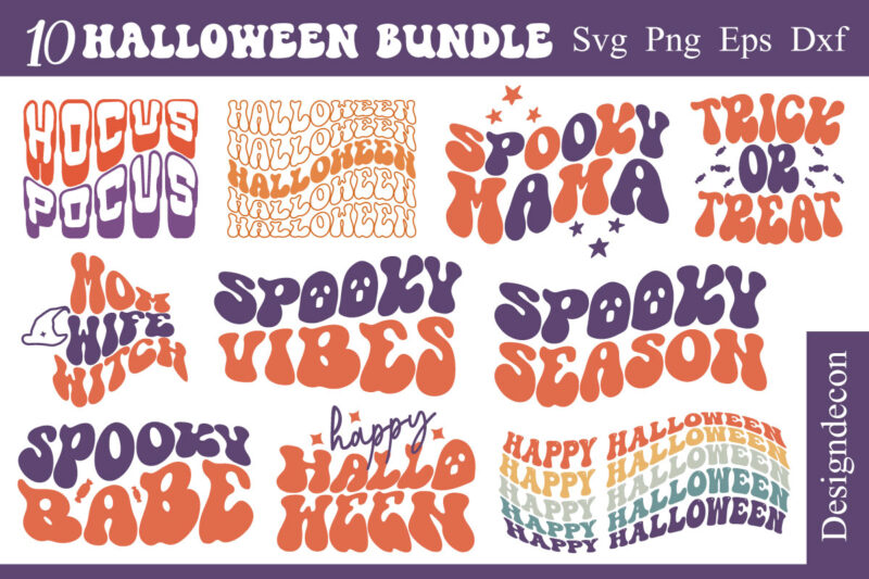 Retro Halloween PNG Sublimation T-shirt Designs Bundle