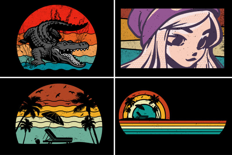 Sunset T-Shirt Design Graphic Bundle