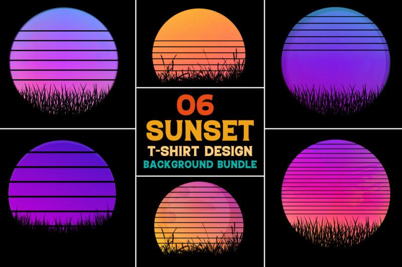 Sunset Retro Vintage Grunge Background Bundle for T-Shirt Design