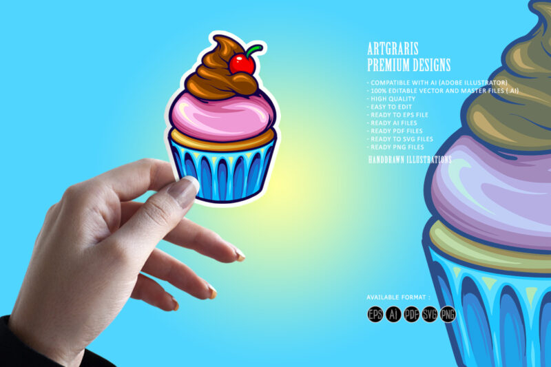 Delicious cherry cupcake colorful svg