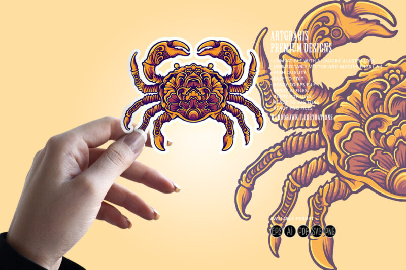 Luxury vintage crab ornaments svg