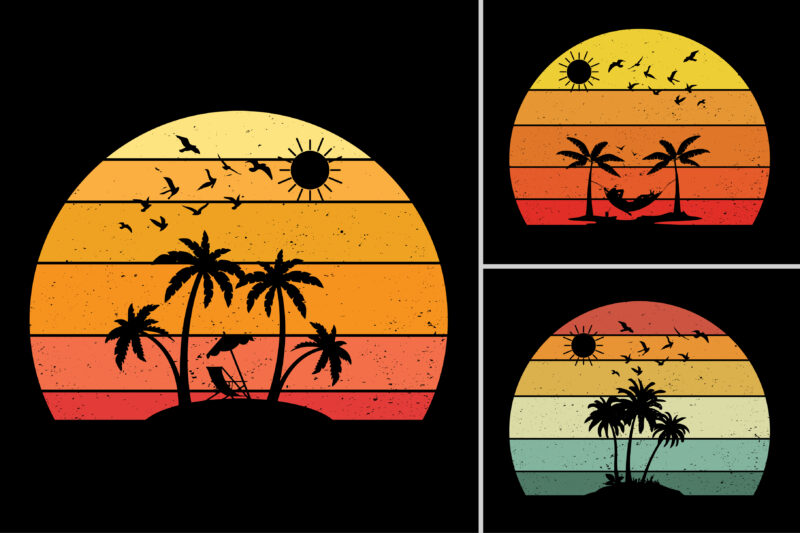 Retro Vintage Sunset T-Shirt Design Graphic Vector Background Bundle