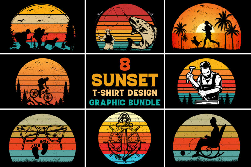 Sunset T-Shirt Design Graphic Bundle