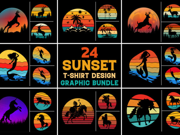 Sunset retro vintage t-shirt design graphic vector background bundle