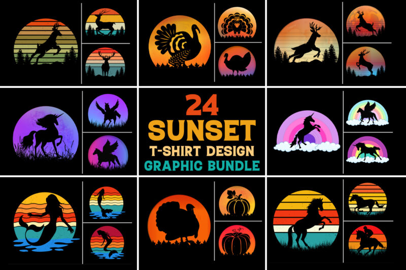 Sunset T-Shirt Design Graphic Background Bundle