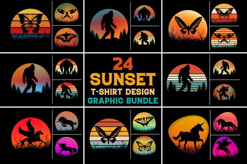 Sunset T-Shirt Design Graphic Bundle