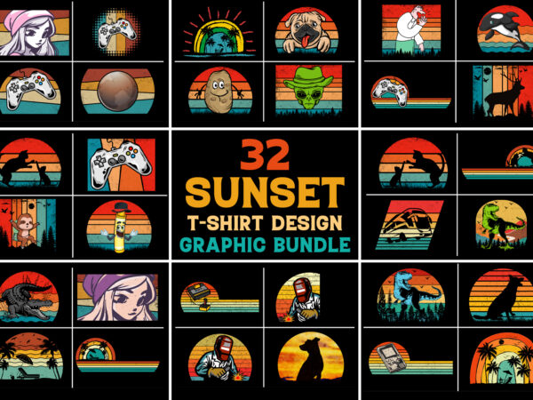 Sunset t-shirt design graphic bundle