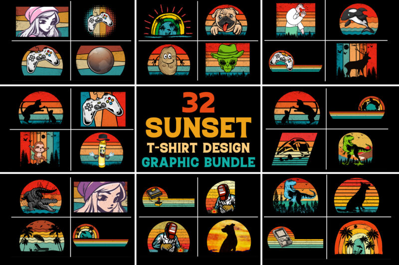 Sunset T-Shirt Design Graphic Bundle