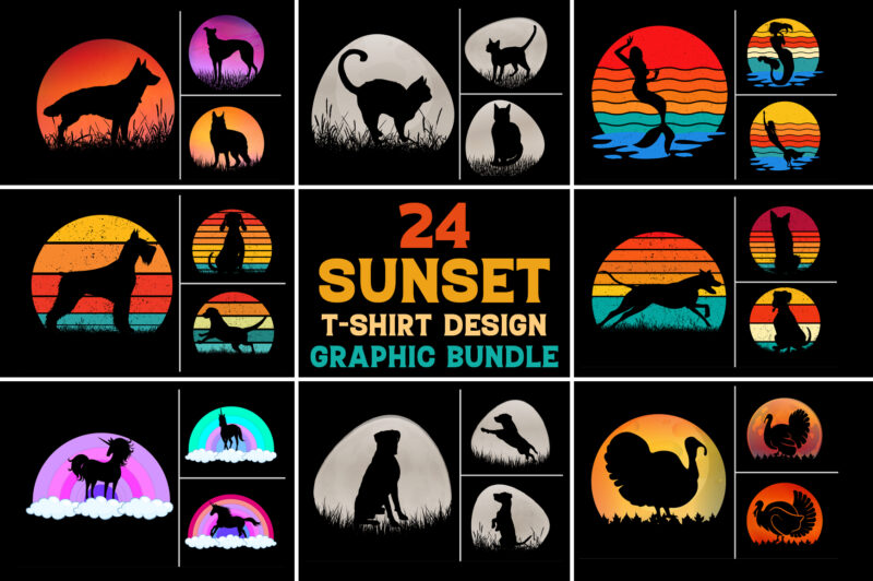 Sunset T-Shirt Design Graphic Bundle