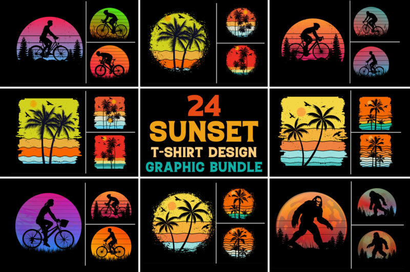 Sunset T-Shirt Design Graphic Bundle