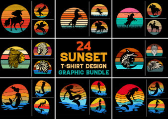 Sunset Vintage Retro T-Shirt Design Graphic Vector Bundle