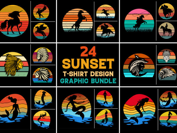 Sunset vintage retro t-shirt design graphic vector bundle