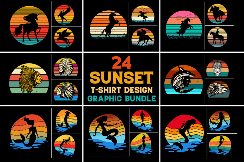 Sunset Vintage Retro T-Shirt Design Graphic Vector Bundle