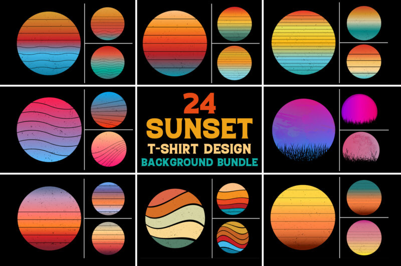 Sunset Vintage T-Shirt Design Background Vector Bundle