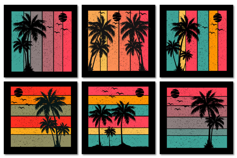 Retro Vintage Sunset T-Shirt Design Graphic Vector Bundle