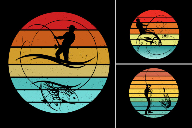 Fishing Retro Vintage Sunset T-Shirt Background Bundle