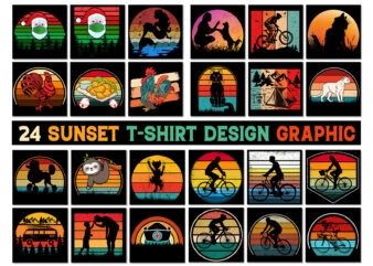 Vintage Sunset T-Shirt Design Colorful Graphic Background Vector Bundle