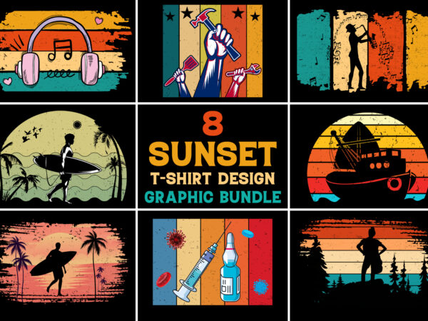 Vintage sunset t-shirt design graphic vector background bundle