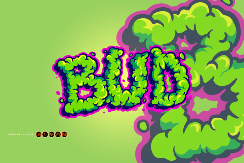 Weed bud smoke effect lettering words svg