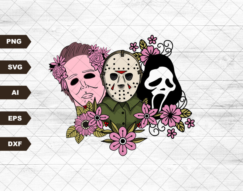 Halloween floral, svg, digital download, matching file, horror movie, scream, Jason, Freddy, fright night