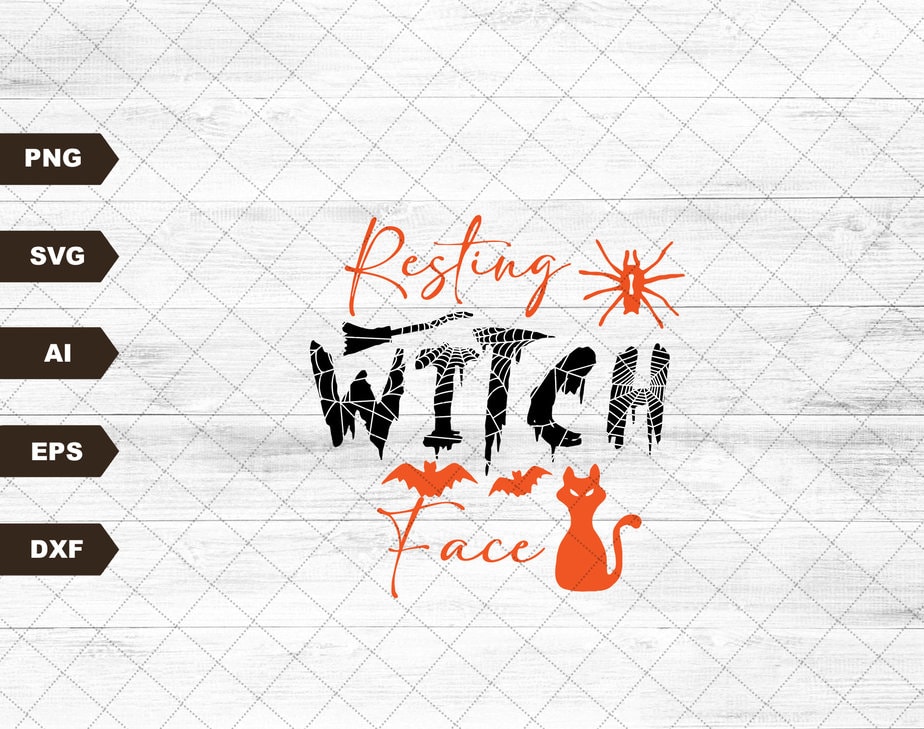 Resting Witch Face Sublimation Design • Hand-Designed Halloween Clipart ...