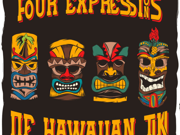 Hawaiian tiki masks four expression graphic t shirt