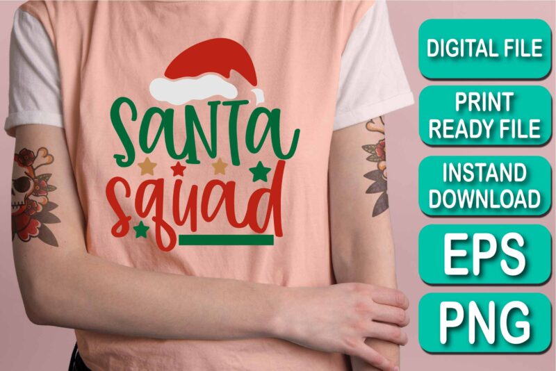 Santa Squad, Merry Christmas shirt print template, funny Xmas shirt design, Santa Claus funny quotes typography design