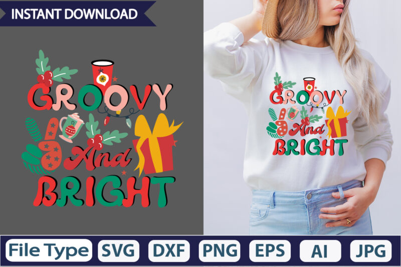 Groovy And Bright Retro Sublimation Design Retro Christmas Sublimation PNG Bundle, Christmas png bundle, Holly png, Santa png, Jingle png, Retro Christmas png, Tis the season png, christmas retro design,Be