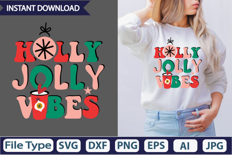 Holly Jolly Vibes Retro Sublimation DesignRetro Christmas Sublimation PNG Bundle, Christmas png bundle, Holly png, Santa png, Jingle png, Retro Christmas png, Tis the season png, christmas retro design,Be Merry