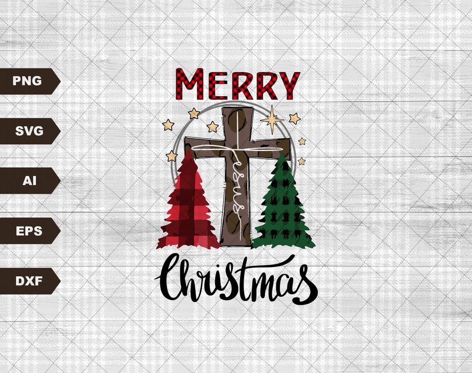 Cross Jesus Png, Merry Christmas Trees svg, Santa Hat, Christian