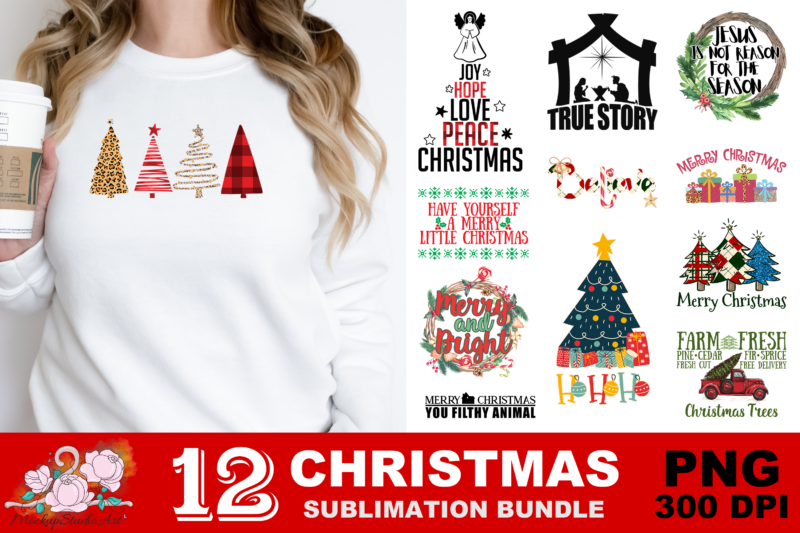 Merry Christmas Merry and Bright PNG Sublimation Design