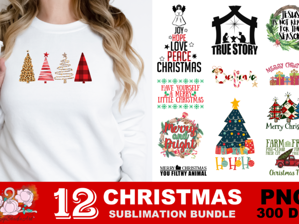 Merry christmas merry and bright png sublimation design