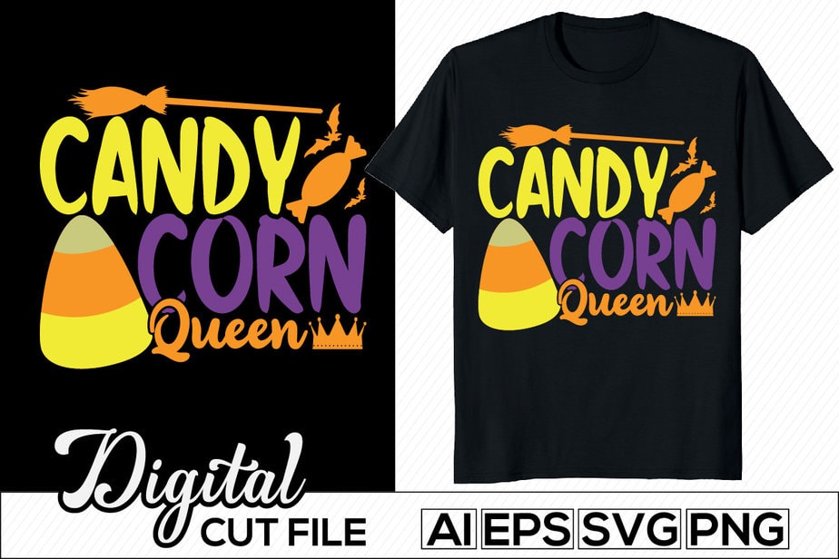 Candy Corn Queen Halloween T Shirt Design Candy And Sweets Pumpkin