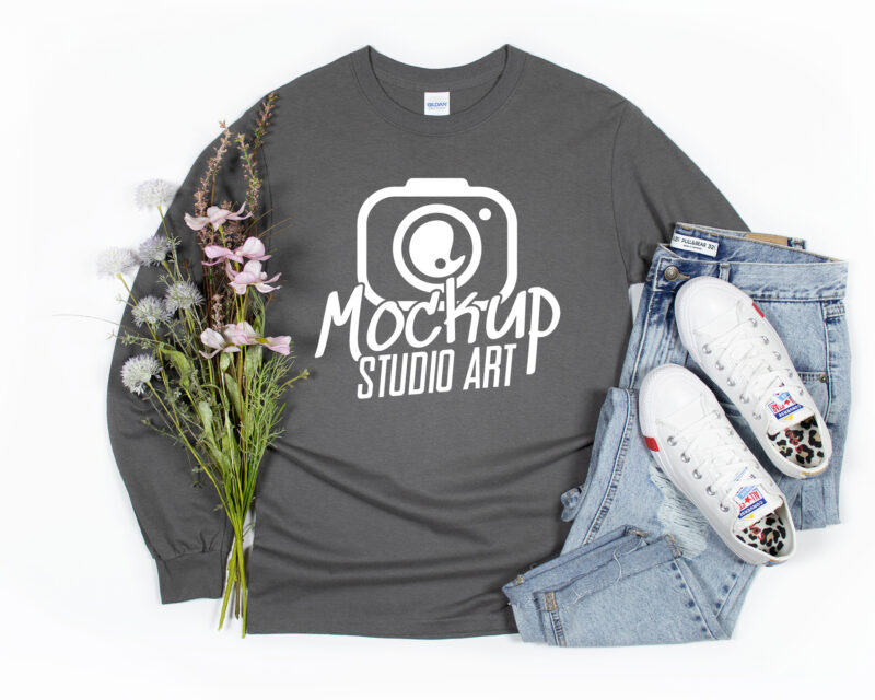 Gildan 2400, Long Sleeved Shirt Mockups, Flat Lay Mockup, 28 Mockups