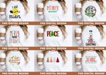 Merry and Bright Peace Christmas PNG Sublimation Design