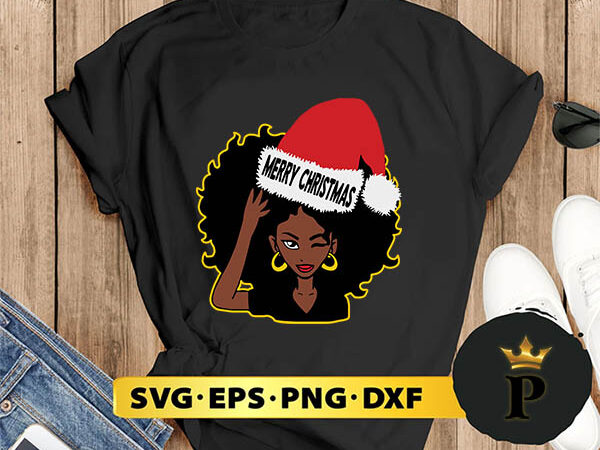 Afro diva winking eye merry christmas melanin queen santa svg, merry christmas svg, xmas svg digital download t shirt vector