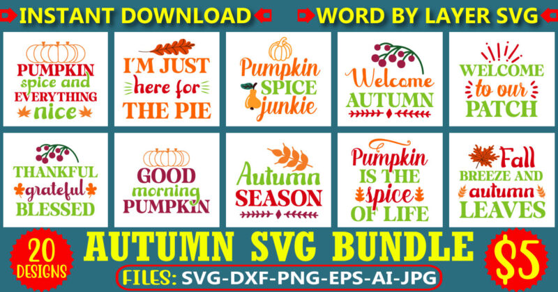 Autumn svg bundle, Pumpkin svg bundle, Fall SVG Bundle , Autumn SVG File, Pumpkin SVG File, Seasonal, Cricut, Silhouette, Cut Files, Digital, Instant Download, Fall SVG Bundle DXF, PNG jpeg,